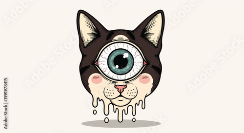 Surreal Cat Head with Third Eye and Dripping Effect 1.