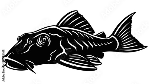Black and White Plecostomus Fish Silhouette Vector Illustration