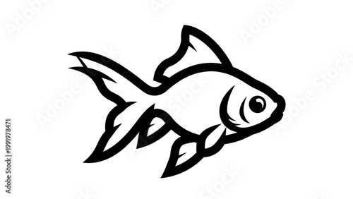 Stylized Goldfish Icon, Simple Line Art, Black and White, Isolated on White Background