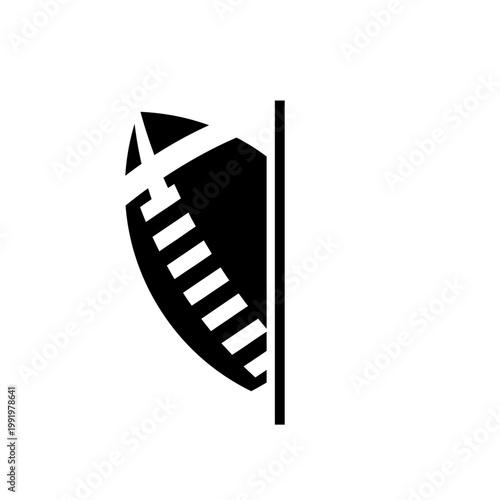 Abstract Half American Football or Rugby Ball Icon with Laces and Vertical Bar