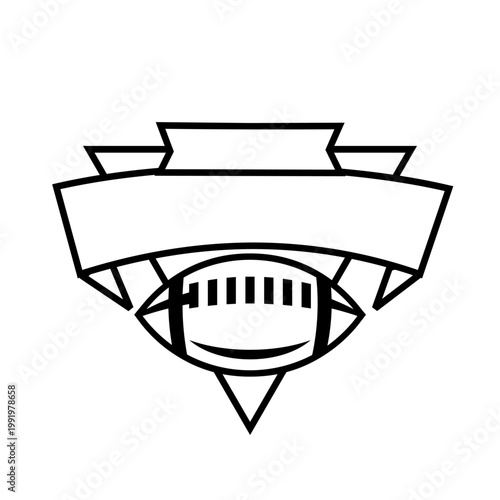 American Football Emblem with Blank Banner Vector Outline Illustration