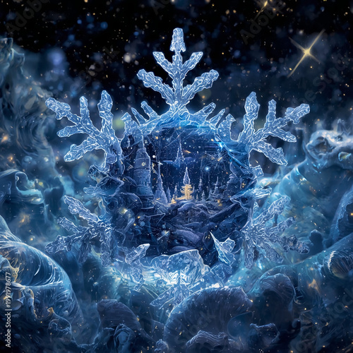雪の結晶の神秘 — 微細な構造が輝く幻想の世界