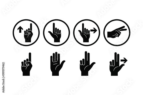 Hand gesture icons a collection of black and white symbolic representations
