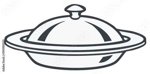 Elegant Lidded Serving Dish Illustration for Restaurant Menu and Catering Service Icons