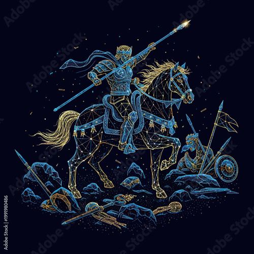 Knight Riding Horse with Spear in Battle.