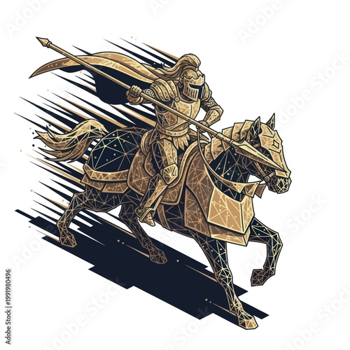Medieval Knight Riding Horse with Spear.