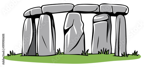 Cartoon illustration of Stonehenge megalithic monument, English Heritage landmark