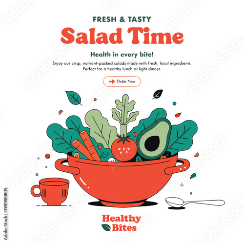 Fresh and tasty salad time with healthy bites concept vinaigrette bowl leafy greens vegetable nutrition appetite delicious ingredients refreshing gastronomy culinary lifestyle