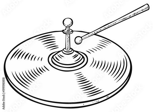Hand Drawn Cymbal with Beater Illustration for Musical Instrument Concepts