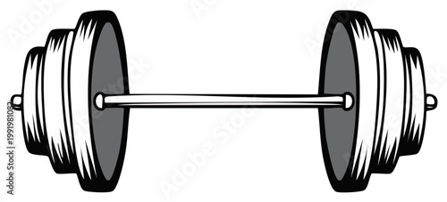 Weightlifting barbell with stacked plates for strength training and gym workouts