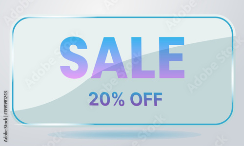 Sale banner on glossy glass plate with twenty percent off discount