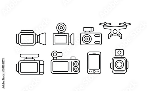 Camera vector icons for recording and capturing moments in various formats