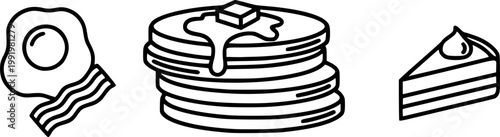 Breakfast stack and morning meal symbol for restaurant culinary menu and sweet dessert cooking featuring a simple black line art pancakes pictogram – Black Vector Illustration