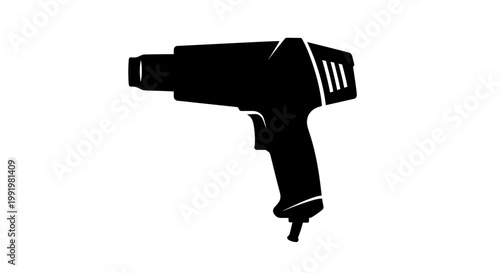 A black silhouette of a heat gun on a white background
