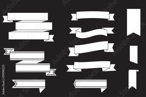 Vintage Ribbon Banner Set. Black Silhouette Vector Labels for Logo, Badge, Title and Decoration.