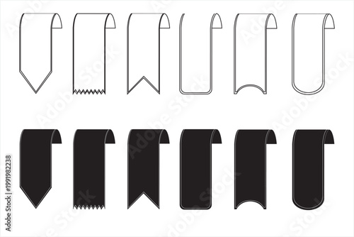 Vintage Ribbon Banner Set. Black Silhouette Vector Labels for Logo, Badge, Title and Decoration.