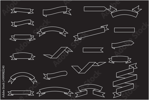 Vintage Ribbon Banner Set. Black Silhouette Vector Labels for Logo, Badge, Title and Decoration.
