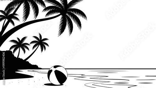 Tropical Beach Scene with Palm Trees and Beach Ball