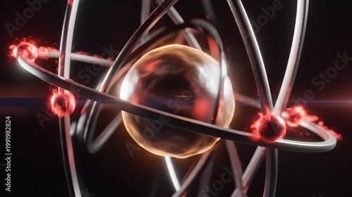 Abstract atom model rotating against a black background for science concepts