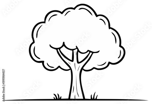 Cartoon tree illustration with grass outline
