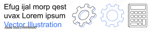 Engineering, technology, mathematics, productivity, business tools, innovation. Minimal gear symbols next to a calculator. Engineering and technology concept for tool design or process improvement