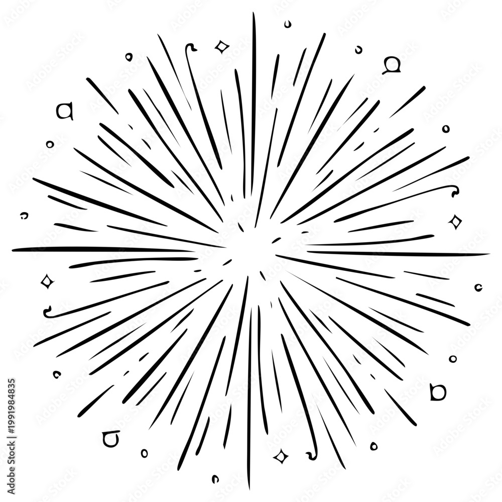 Obraz premium Drawn Starburst Radiating Lines Exploding Effect Retro Design Element