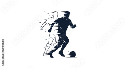 Soccer player in motion with ball.