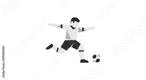 a man kicks a soccer ball.