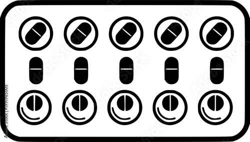 Pill blister icon black and white vector illustration line icon vector pictogram – Black and White Vector Illustration