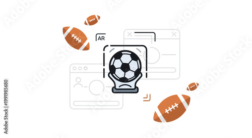 Sports icons and digital media symbols.