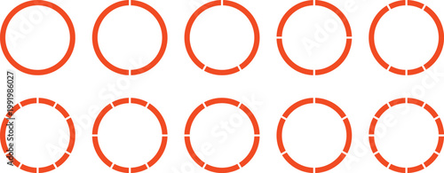 Abstract Red Geometric Circular Segment Patterns Arranged in a Grid, Visually Representing Concepts of Progression, Interruption, or Connection for Modern Graphic Design and Technology