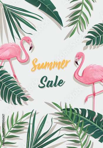 Tropical Summer Sale Design Background.Vector stock  illustration