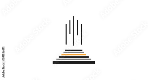 A stylized pyramid with colorful layers and rising lines.