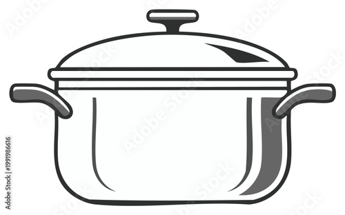 Clean graphic illustration of a cooking pot with lid and handles kitchen utensil