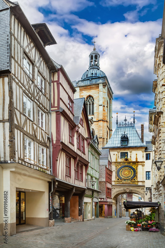 Gros Horloge Street in Rouen, France