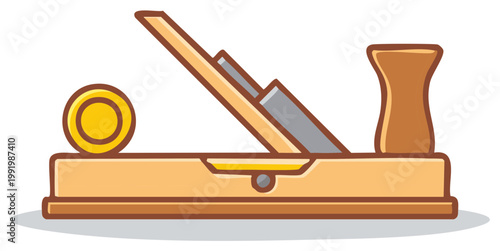 Retro wooden hand plane illustration traditional carpentry and woodworking tool equipment