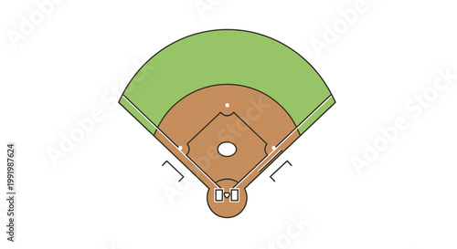 Top-down view of a baseball field with a brown infield, green outfield, and the diamond layout clearly visible.