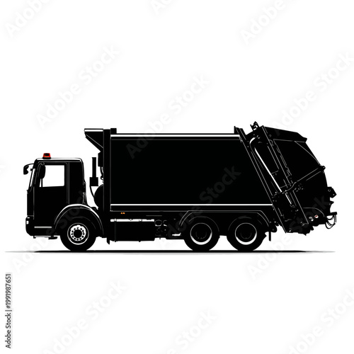 Silhouette of a garbage truck vehicle.