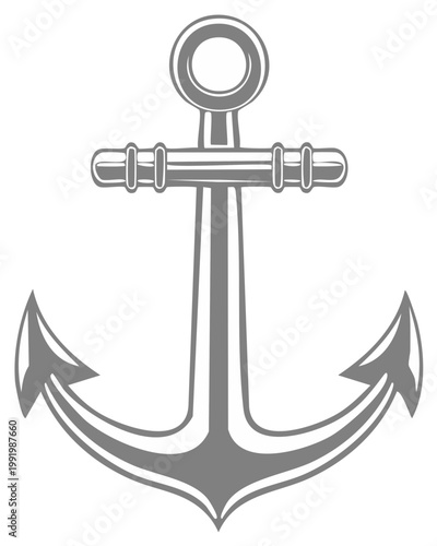 Isolated Gray Anchor Symbol, Maritime Nautical Equipment, Boating Sea Elements