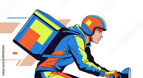 A smiling boy and active woman enjoy winter sports as a cartoon snowboarder and skier jump through the snow in this fun vector illustration of people in action