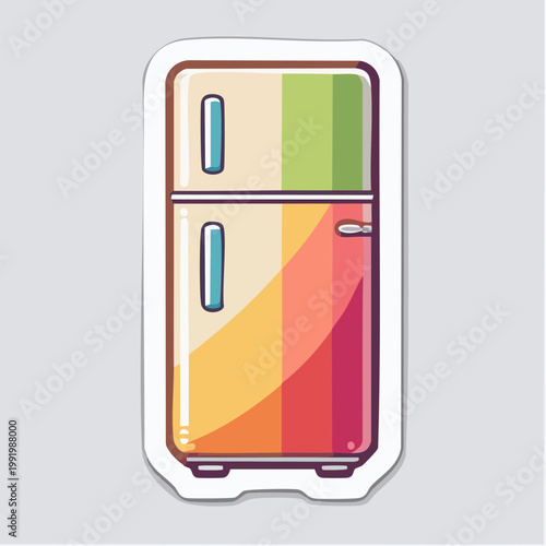 Retro Two-Door Refrigerator with Color Stripes