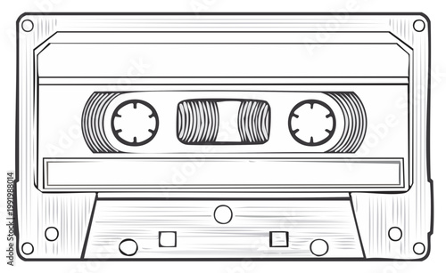 Audio Cassette Tape Sketch Illustration for Music Technology Era Design