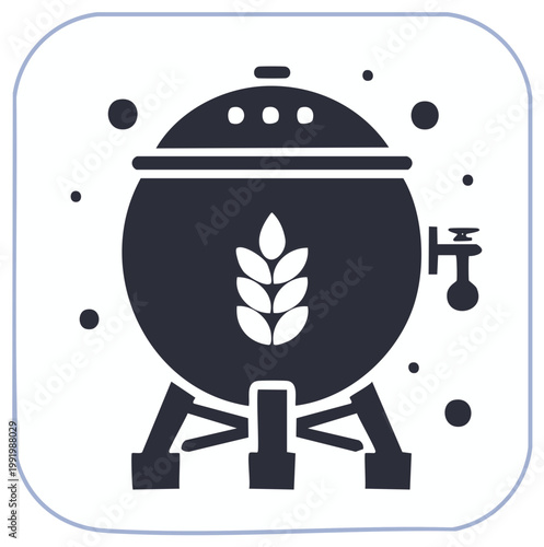 Flat Design Icon of a Fermentation Tank with Wheat Symbol