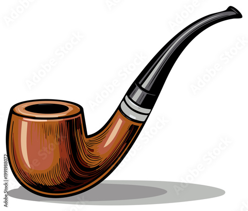Classic wooden smoking pipe with black mouthpiece and silver accents