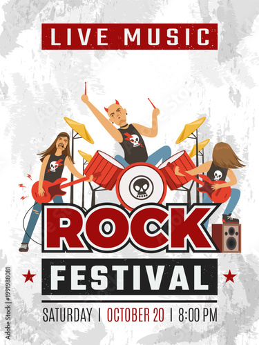 Rock poster. placard invitation for rock festival. template design with rock band musicians