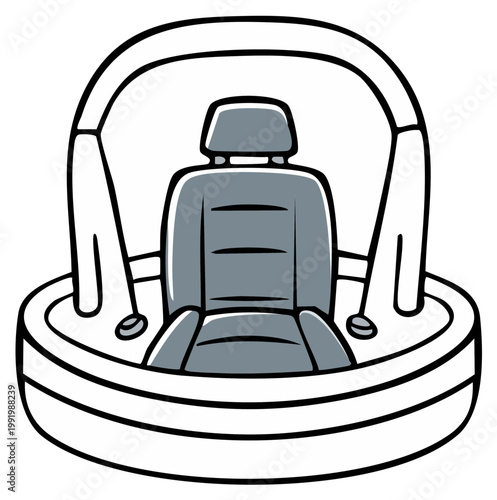 Futuristic virtual reality simulator pod with a single chair cartoon vector illustration