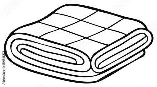 Quilted Blanket Folded and Stacked Simple Outline Illustration