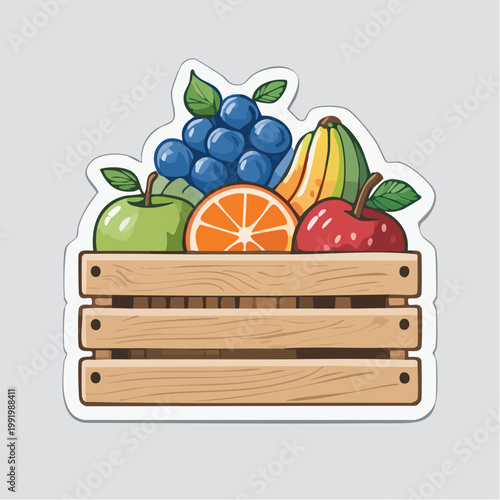 Assorted Fruits in Wooden Crate Illustration
