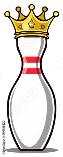 Royal bowling pin with a golden crown, a symbol of being a champion, winner, or kingpin of the game