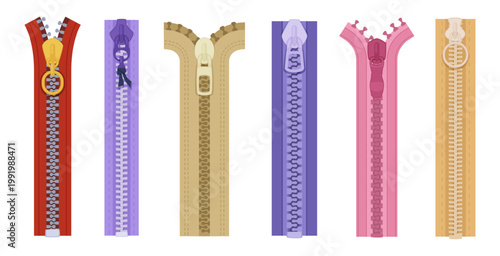 Zipper. Clothes fashioned tools exact vector cartoon colored zipper